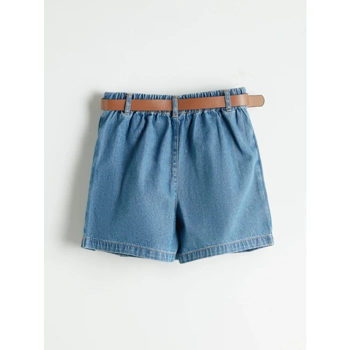 LCW Kids Indigo Beli Lastikli Pileli Kız Çocuk Jean Şort Etek