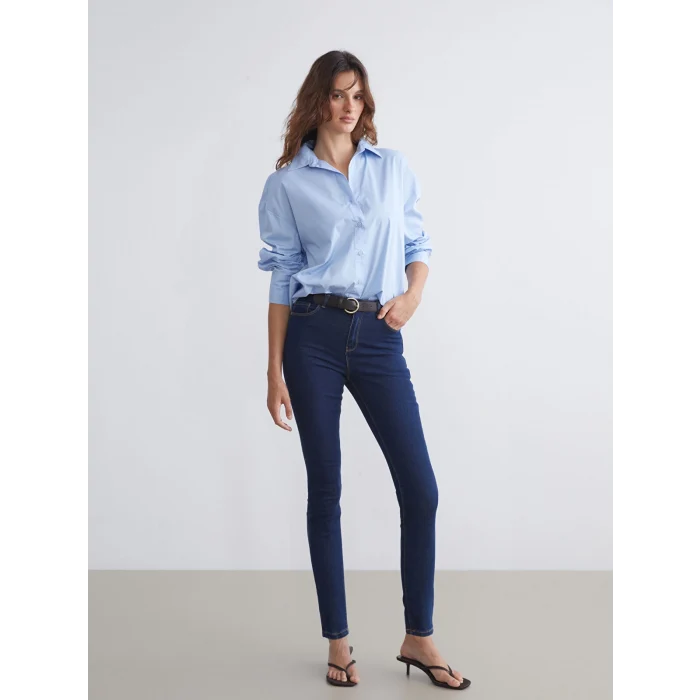 LCW Jeans Indigo Beli Kemerli Mercury Skinny Fit Kadın Jean Pantolon