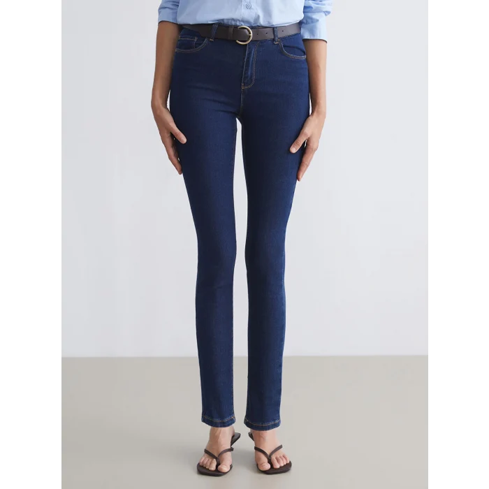 LCW Jeans Indigo Beli Kemerli Mercury Skinny Fit Kadın Jean Pantolon