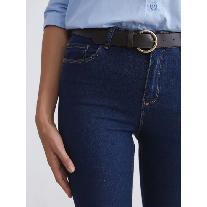 LCW Jeans Indigo Beli Kemerli Mercury Skinny Fit Kadın Jean Pantolon