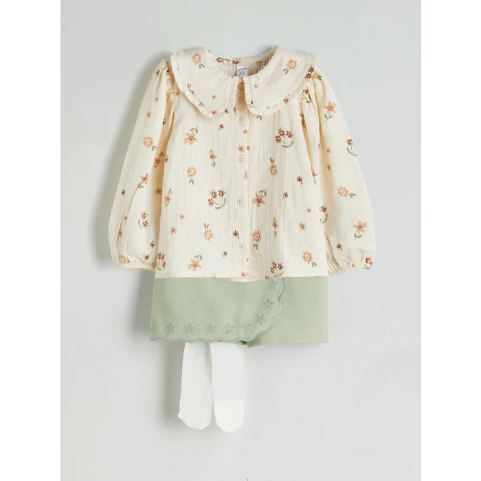 LCW Kids Ekru Kız Çocuk Bluz, Etek ve Külotlu Çorap Takım