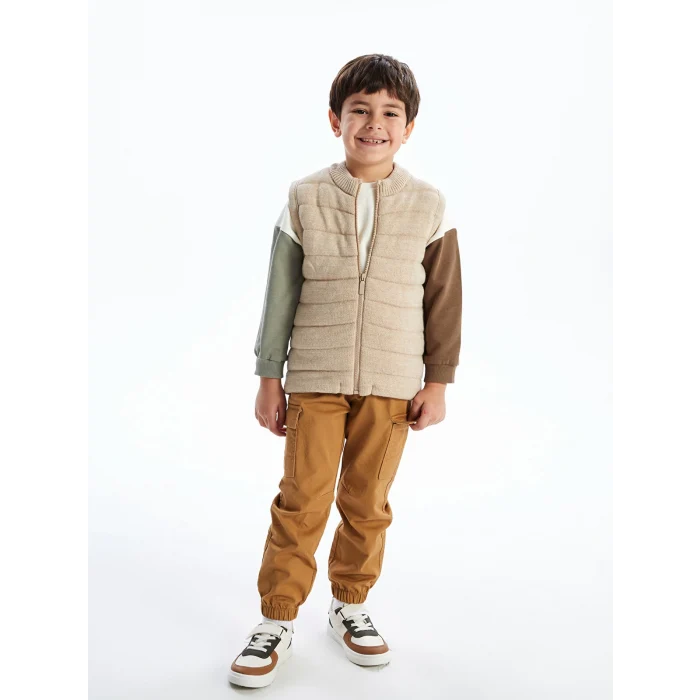 LCW Kids Bej Bisiklet Yaka Erkek Çocuk Fermuarlı Yelek