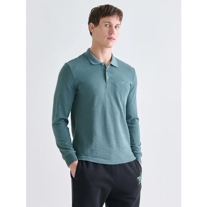 LCWAIKIKI Classic Mavi Polo Yaka Uzun Kollu Erkek Sweatshirt