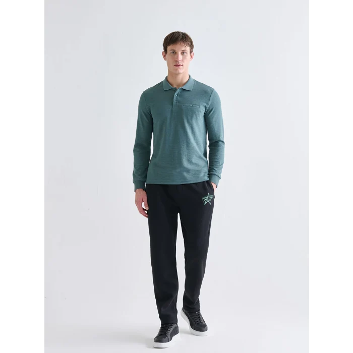 LCWAIKIKI Classic Mavi Polo Yaka Uzun Kollu Erkek Sweatshirt