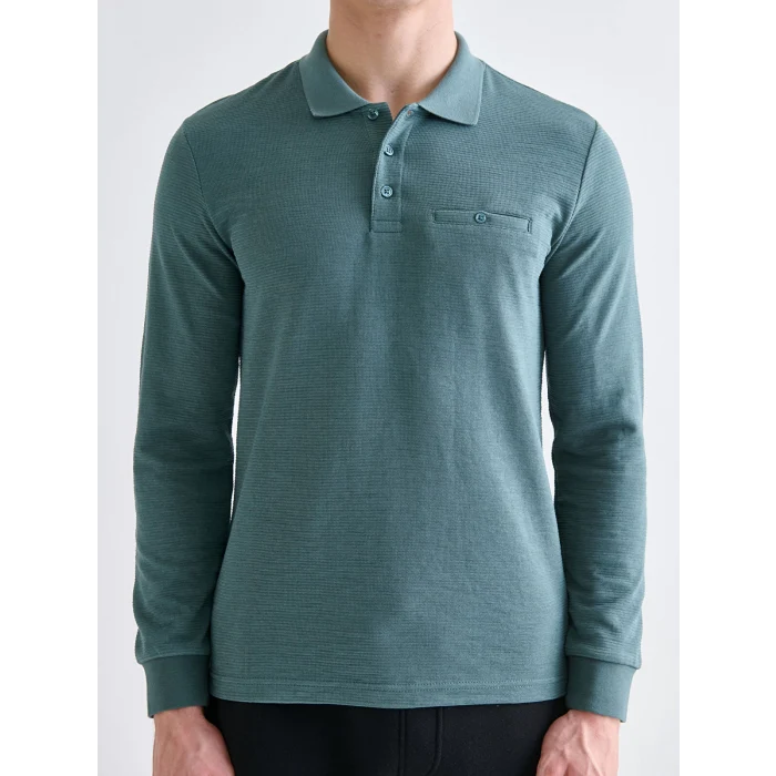 LCWAIKIKI Classic Mavi Polo Yaka Uzun Kollu Erkek Sweatshirt