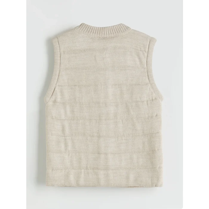 LCW Kids Bej Bisiklet Yaka Erkek Çocuk Fermuarlı Yelek