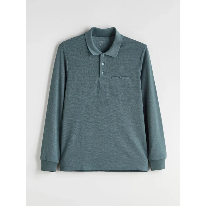 LCWAIKIKI Classic Mavi Polo Yaka Uzun Kollu Erkek Sweatshirt