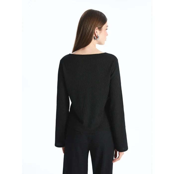 LCWAIKIKI Classic Siyah V Yaka Bağlamalı Dokulu Bluz