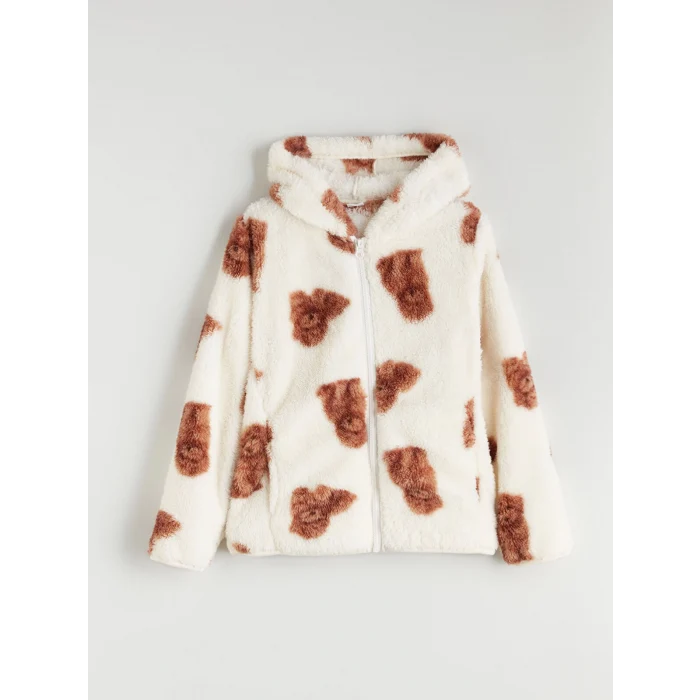 LCW Kids Bej Kapüşonlu Fermuarlı Kız Çocuk Sweatshirt