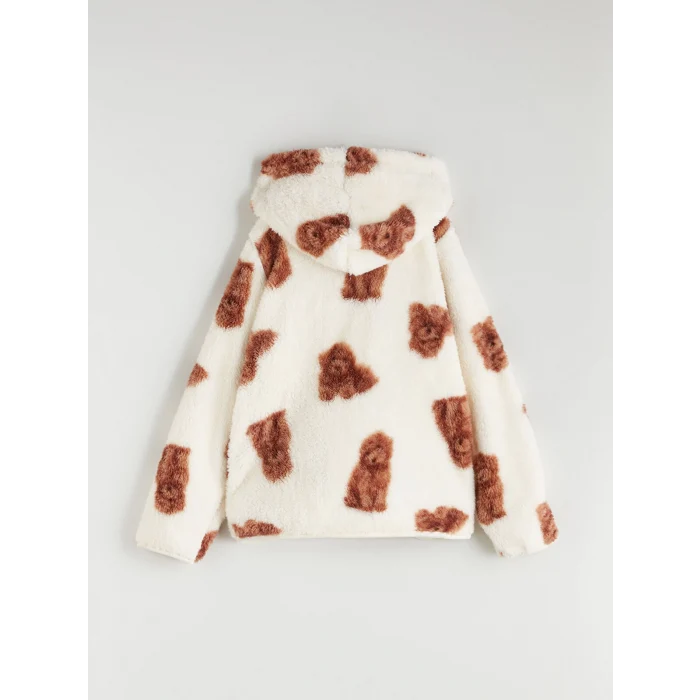 LCW Kids Bej Kapüşonlu Fermuarlı Kız Çocuk Sweatshirt