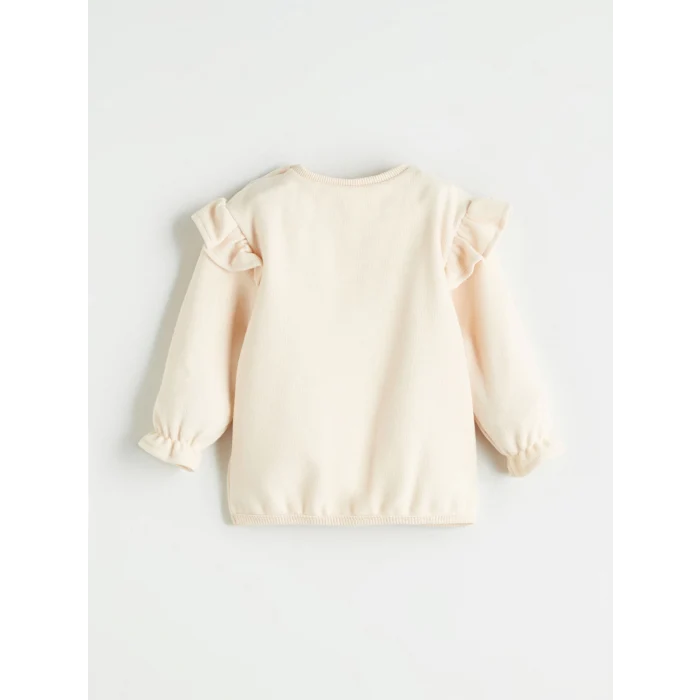 LCW baby Bej Bisiklet Yaka Çiçekli Kız Bebek Sweatshirt ve Tayt 2li