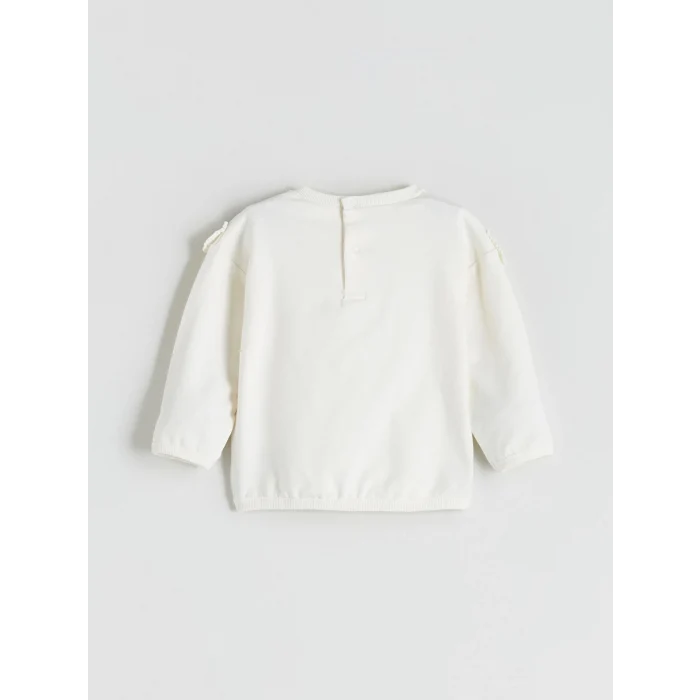 LCW baby Bej Bisiklet Yaka Çiçekli Kız Bebek Sweatshirt ve Tayt 2li