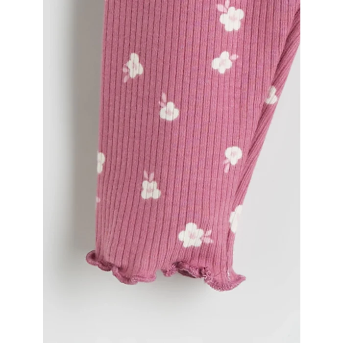 LCW baby Bej Bisiklet Yaka Çiçekli Kız Bebek Sweatshirt ve Tayt 2li