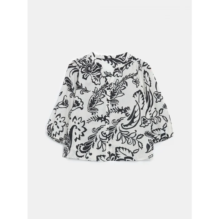 LCWAIKIKI Classic Siyah Kaçık Yaka Çiçekli Kadın Bluz