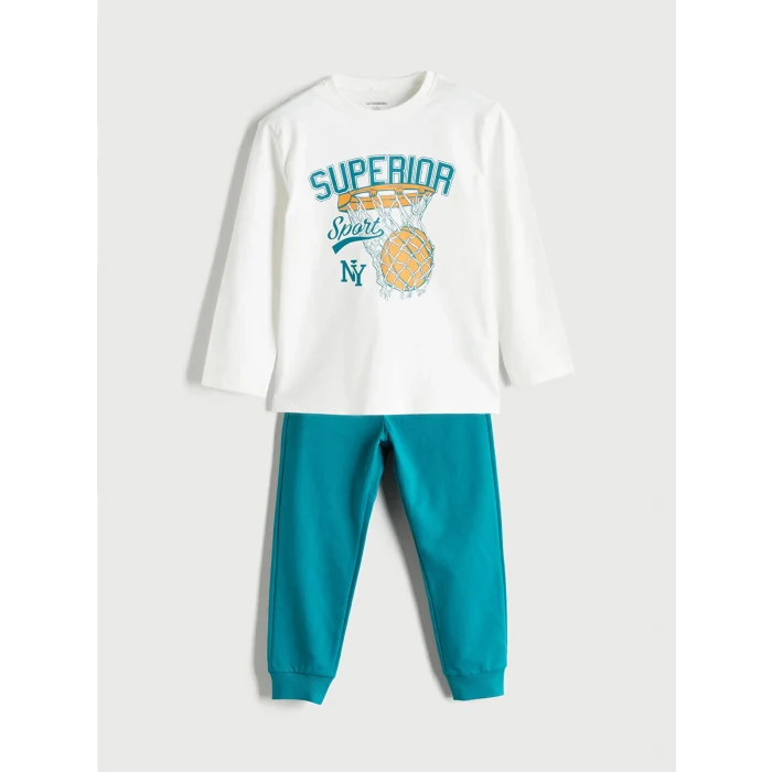 LCW Kids Ekru Baskılı Erkek Çocuk Sweatshirt ve Eşofman Alt 2li