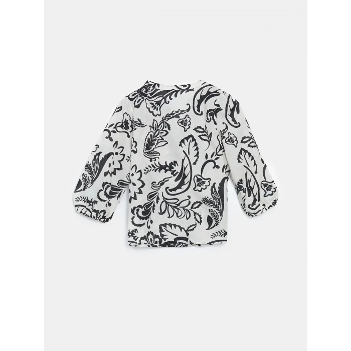 LCWAIKIKI Classic Siyah Kaçık Yaka Çiçekli Kadın Bluz