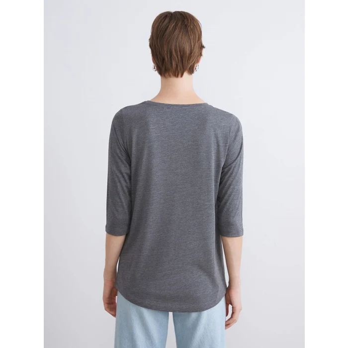 LCWAIKIKI Classic Antrasit Bisiklet Yaka Taşlı Kadın Tişört