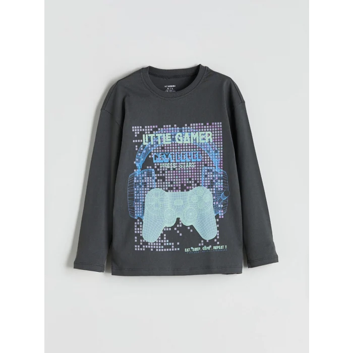 LCW Kids Gri Baskılı Uzun Kollu Erkek Çocuk Tişört 3lü