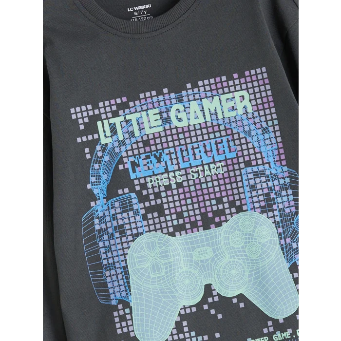 LCW Kids Gri Baskılı Uzun Kollu Erkek Çocuk Tişört 3lü