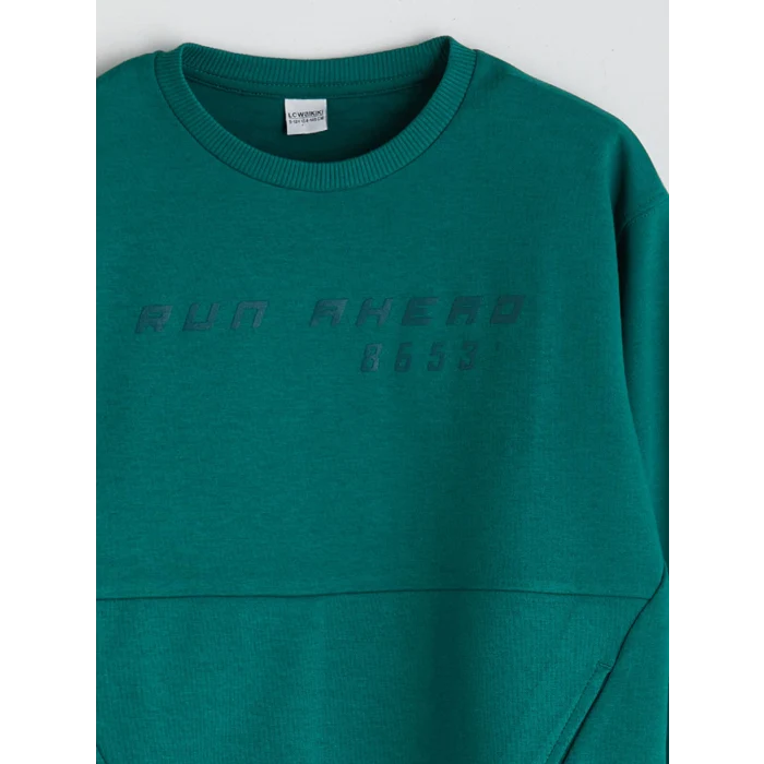 LCW Kids Yeşil Bisiklet Yaka Erkek Çocuk Sweatshirt