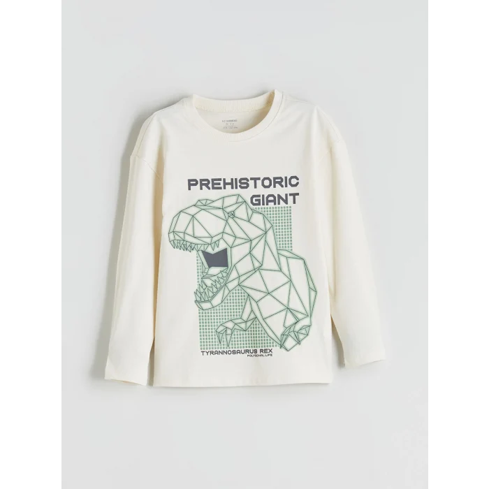 LCW Kids Gri Baskılı Uzun Kollu Erkek Çocuk Tişört 3lü