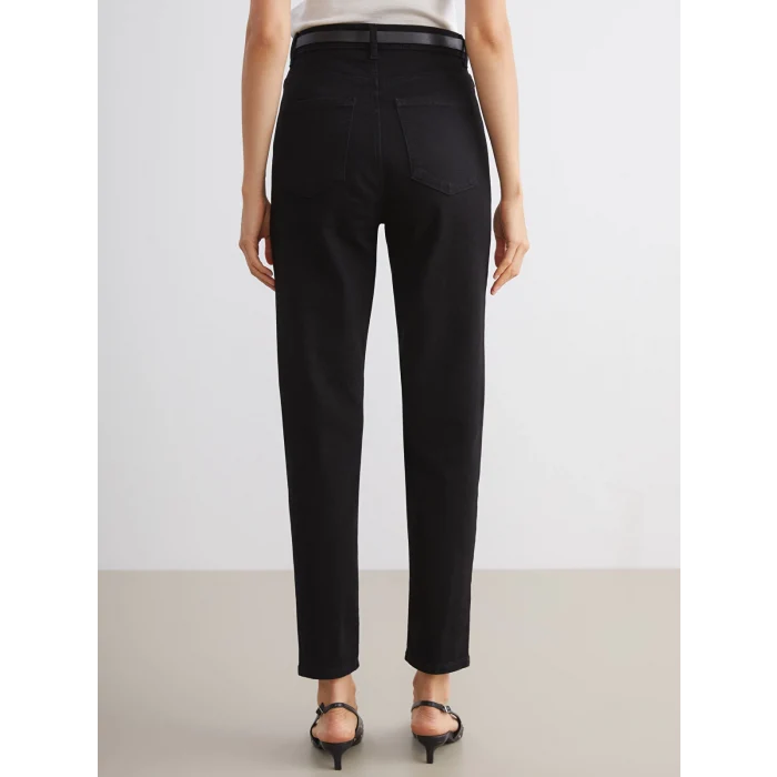LCW Jeans Siyah Beli Kemerli Mom Fit Kadın Jean Pantolon