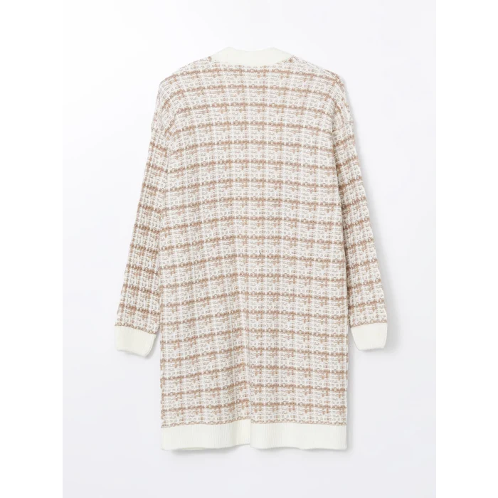 LCWAIKIKI Classic Kahverengi V Yaka Desenli Kadın Triko Hırka