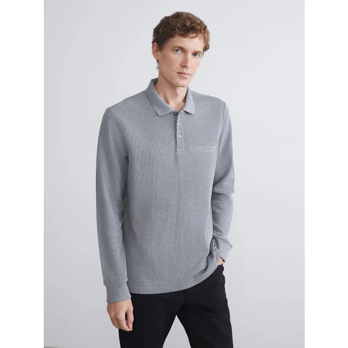 LCWAIKIKI Classic Gri Polo Yaka Uzun Kollu Erkek Sweatshirt