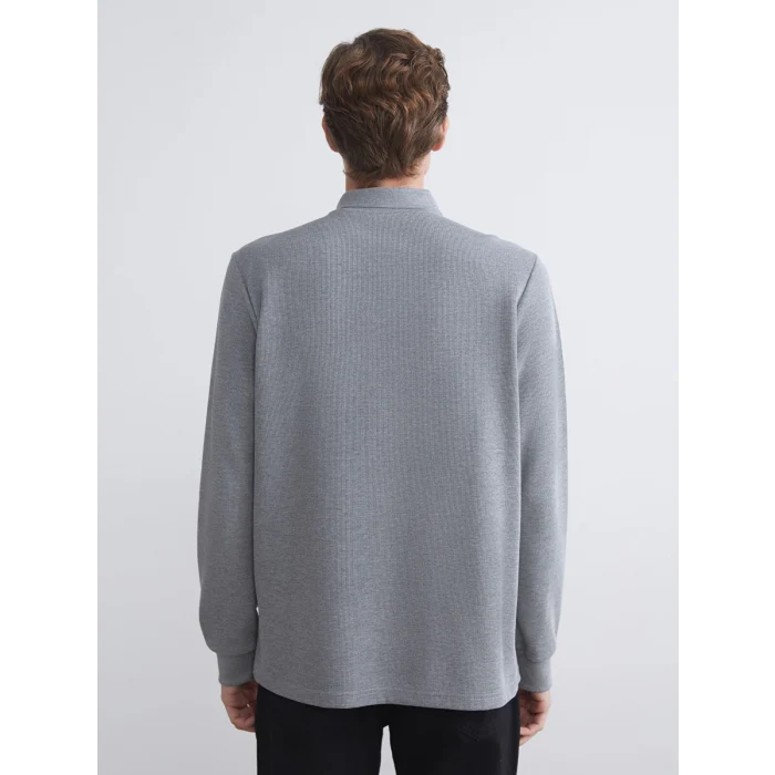 LCWAIKIKI Classic Gri Polo Yaka Uzun Kollu Erkek Sweatshirt