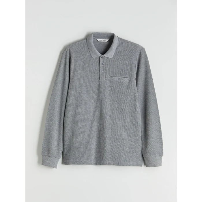 LCWAIKIKI Classic Gri Polo Yaka Uzun Kollu Erkek Sweatshirt