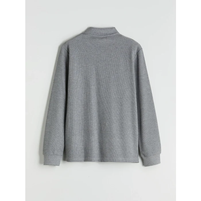 LCWAIKIKI Classic Gri Polo Yaka Uzun Kollu Erkek Sweatshirt