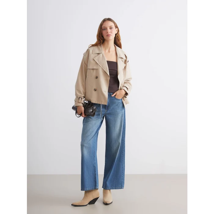 LCW Jeans Indigo Beli Kuşaklı Wideleg Kadın Jean Pantolon