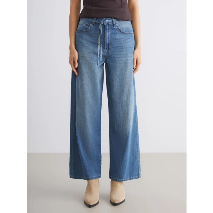 LCW Jeans Indigo Beli Kuşaklı Wideleg Kadın Jean Pantolon