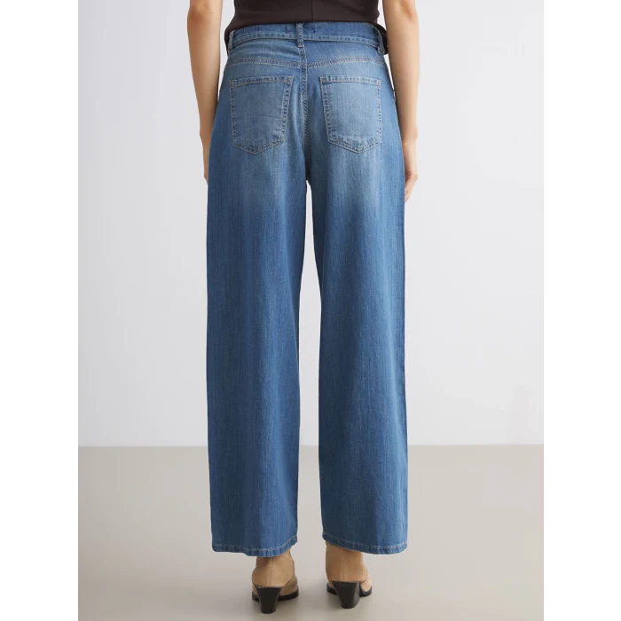 LCW Jeans Indigo Beli Kuşaklı Wideleg Kadın Jean Pantolon