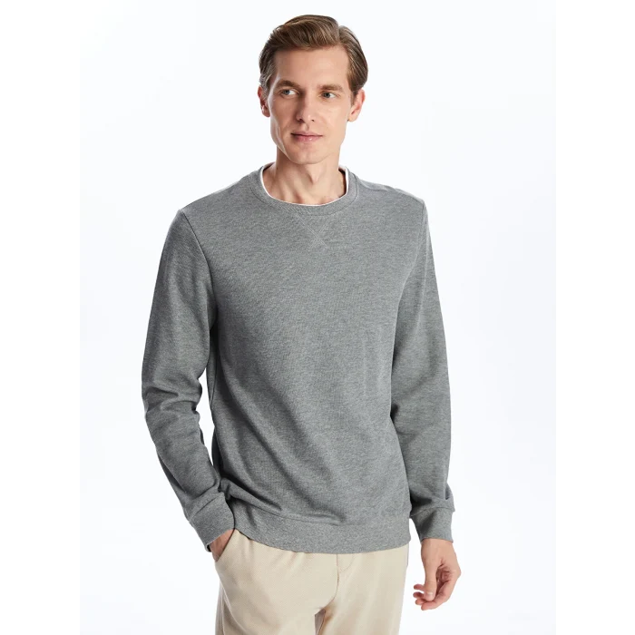 LCWAIKIKI Classic Gri Bisiklet Yaka Uzun Kollu Erkek Sweatshirt