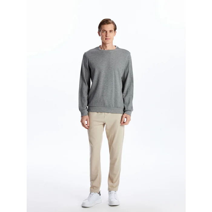 LCWAIKIKI Classic Gri Bisiklet Yaka Uzun Kollu Erkek Sweatshirt