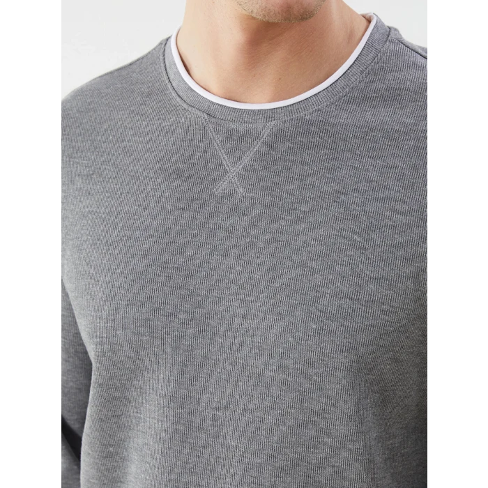 LCWAIKIKI Classic Gri Bisiklet Yaka Uzun Kollu Erkek Sweatshirt