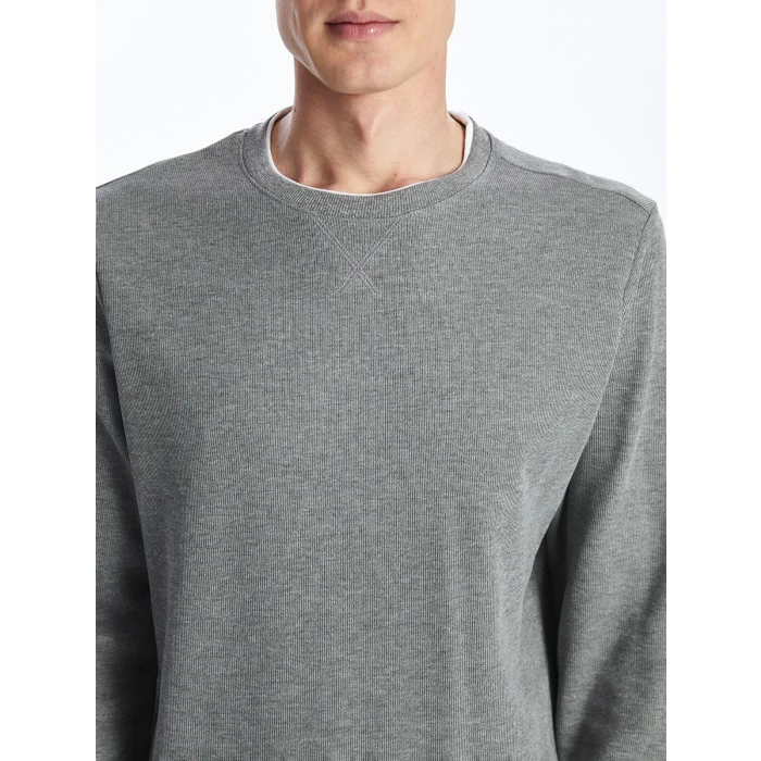 LCWAIKIKI Classic Gri Bisiklet Yaka Uzun Kollu Erkek Sweatshirt