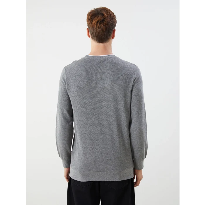 LCWAIKIKI Classic Gri Bisiklet Yaka Uzun Kollu Erkek Sweatshirt