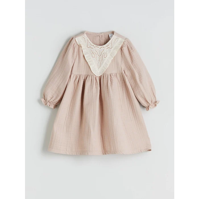 LCW baby Bej Bebe Yaka Müslin Kız Bebek Elbise