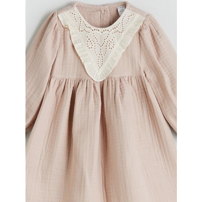 LCW baby Bej Bebe Yaka Müslin Kız Bebek Elbise