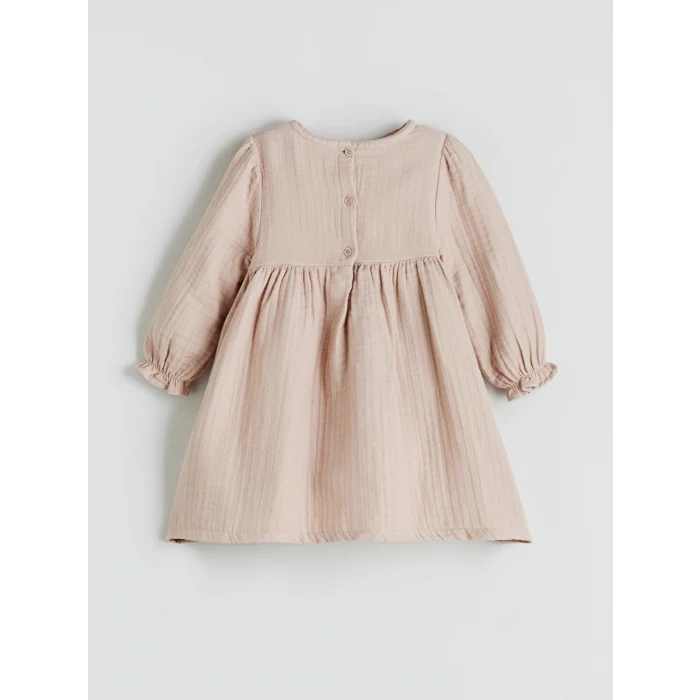 LCW baby Bej Bebe Yaka Müslin Kız Bebek Elbise