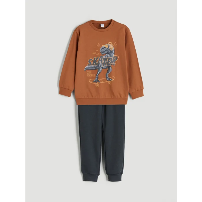 LCW Kids Turuncu Bisiklet Yaka Erkek Çocuk Sweatshirt ve Eşofman Alt