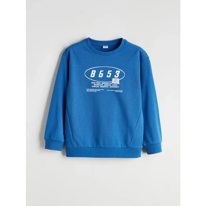 LCW Kids Mavi Bisiklet Yaka Erkek Çocuk Sweatshirt