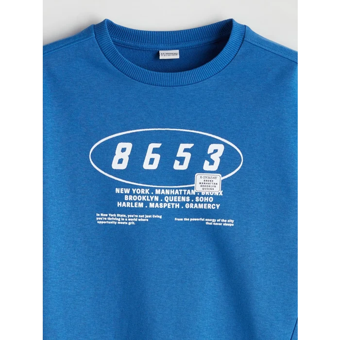 LCW Kids Mavi Bisiklet Yaka Erkek Çocuk Sweatshirt