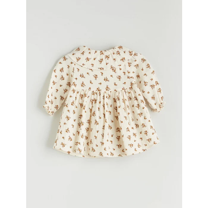 LCW baby Ekru Bebe Yaka Çiçekli Kız Bebek Müslin Elbise