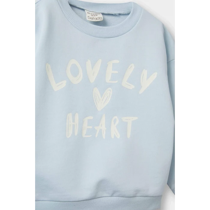 Defacto E8919A5BE343 Mavi Kız Bebek Bisiklet Yaka Baskılı Sweatshirt