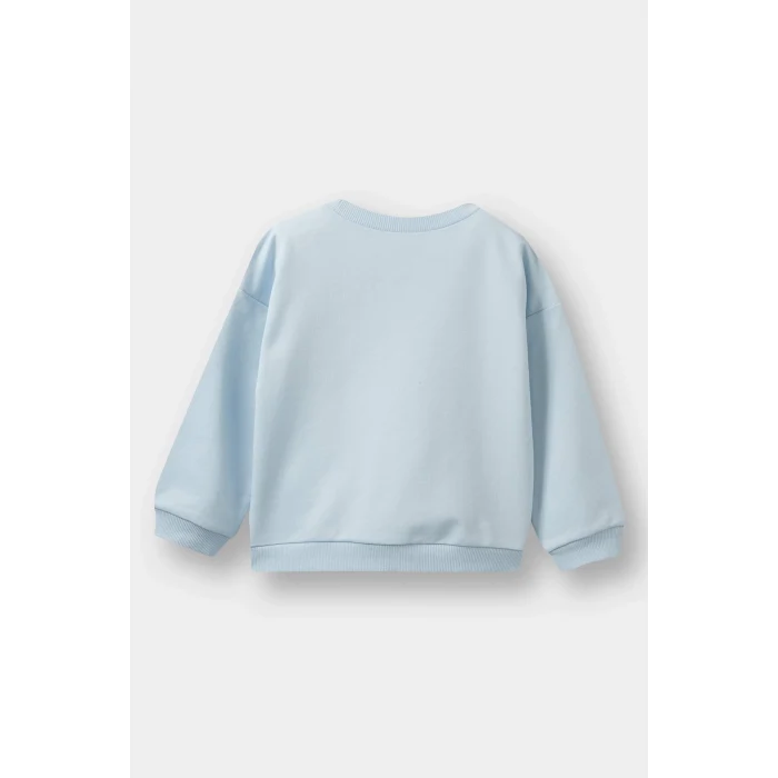 Defacto E8919A5BE343 Mavi Kız Bebek Bisiklet Yaka Baskılı Sweatshirt