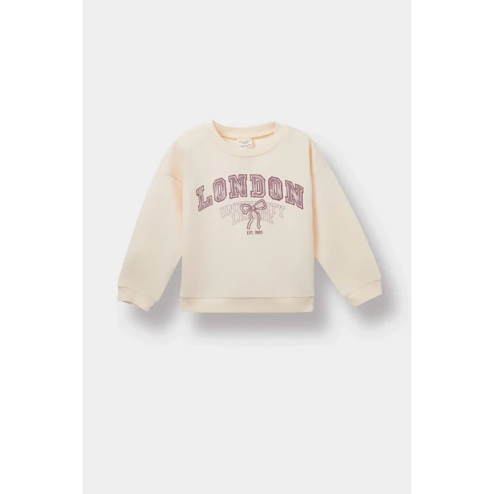 Defacto E8919A5BG744 Bej Kız Bebek Bisiklet Yaka Baskılı Sweatshirt