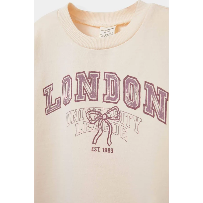 Defacto E8919A5BG744 Bej Kız Bebek Bisiklet Yaka Baskılı Sweatshirt